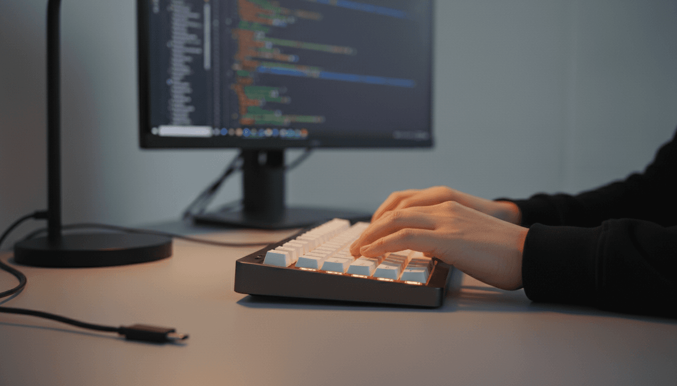 Developer working on software development at a modern minimalist workspace